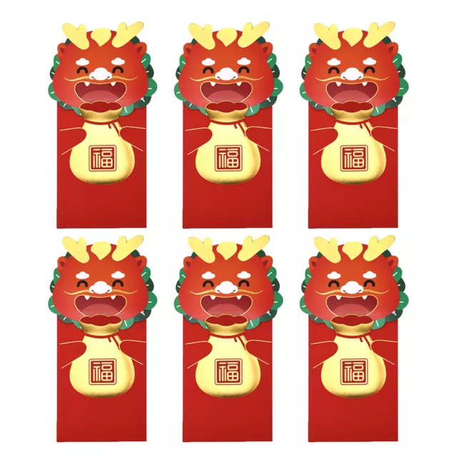 Dragon Year Red Envelope 6pcs Cute Dragon New Year 2024 Lucky Red Packets