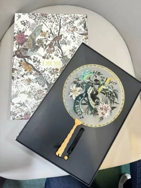 Christian Dior Wooden Fabric Round Fan Birds Gift Boxed