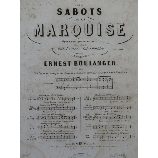 BOULANGER Ernest Les Sabots de la Marquise No 3 Chant Piano ca1854