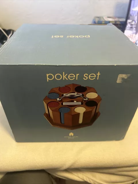 MICHAEL GRAVES Poker Set: BRAND NEW: Cherry Wood Carousel: 240 Chips: 2 Cards