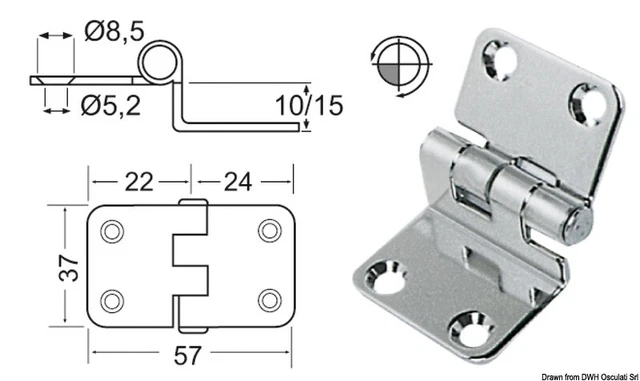 Charnière Inox 57x37x10 MM Marque Osculati 38.441.55