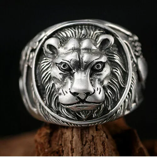 Riesiges Schwer König der Löwen 925 Sterling Massiv Thai Silber Herren Ring Alle