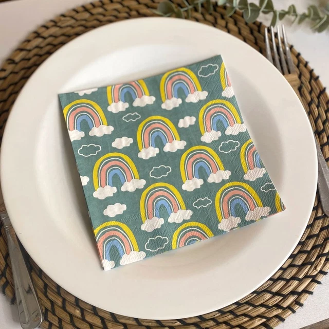 Rainbow Paper Napkins | Childrens Large Dinner Party Tableware x 20