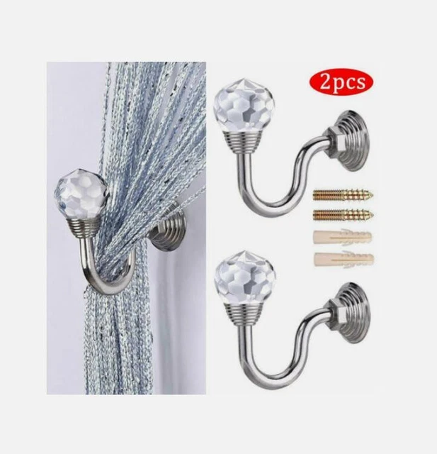 2x Crystal Curtain Holdback Hanger Wall Tie Backs Hooks Holder Curtain Tie Back