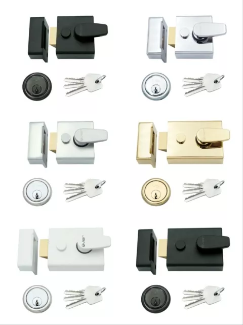 Rim Night Latch Front Door Lock Narrow Or Standard Size All Finishes Available