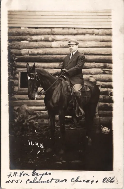 RPPC Chicago Frank Vongeyso on Horse 1911 - Neauswanger, Greeley CO Postcard U17