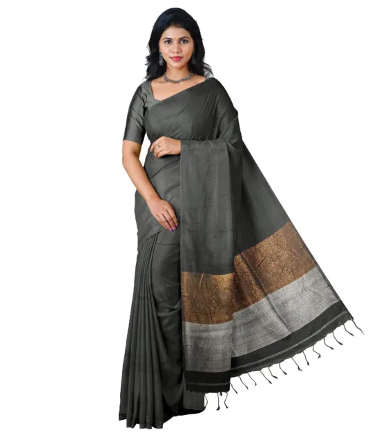 Women soft cotton silk Handloom all over plain Traditional saree with blouse