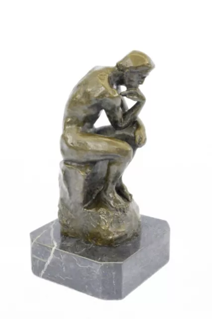 Elegante Bronzo Marmo Base Statua Rodin `S The Pensatore Scultura Art Deco