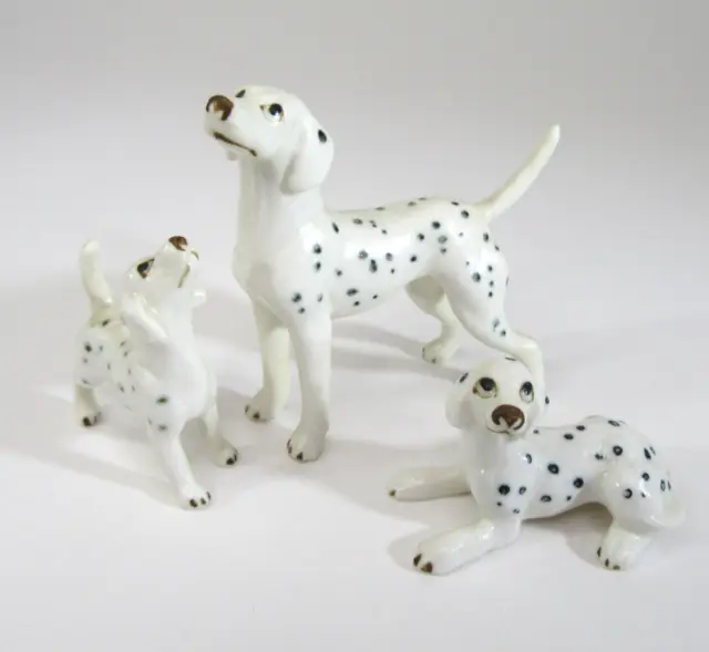 Vintage DALMATION Dog 3 piece ceramic porcelain miniature figurine set Japan