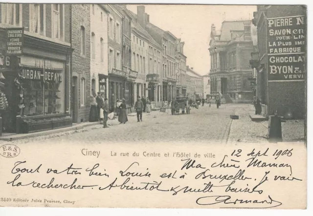 CARTE POSTALE ANCIENNE - BELGIQUE- CINEY- 1906 - La rue du Centre et l'Hôtel de 