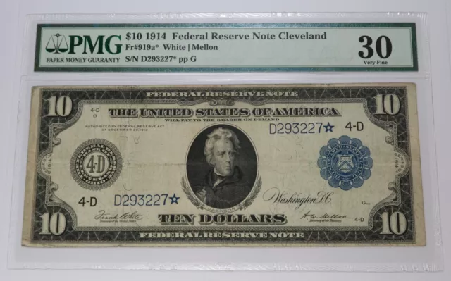 1914 PMG VF30 | US Blue Seal Silver Certificate Ten Dollar $10 Star Note #39588F
