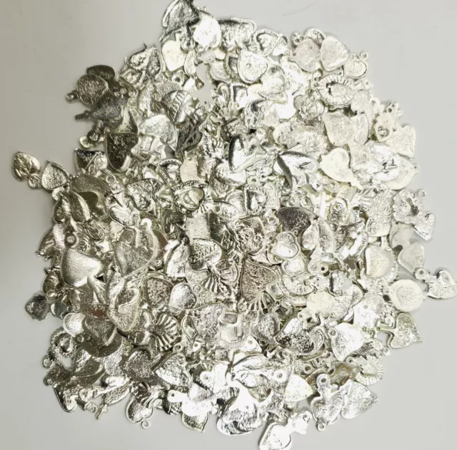 500 Hearts MILAGROS, silver color, mexican folk art wholesale lot, 1 pound