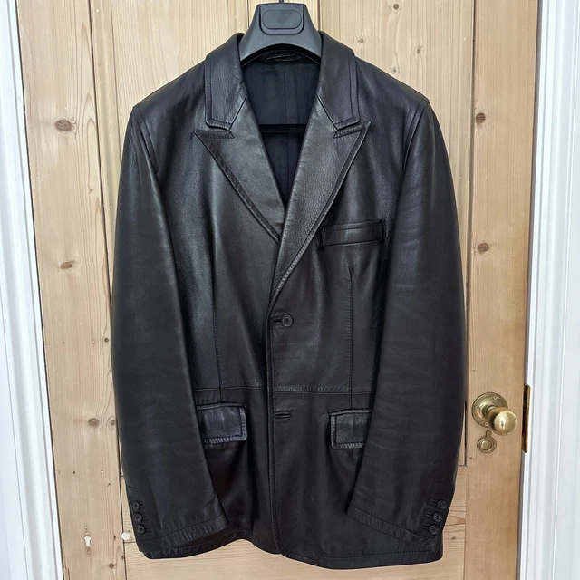 Giacca Uomo Prada Pelle Di Vitello Nera Pelle Su  misura/Cappotto Sportivo UK 42R EU 52R