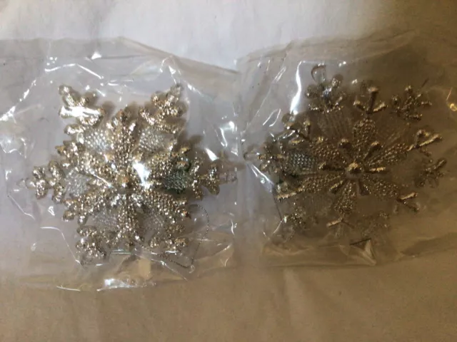 Christmas Silver Glitter Dimensional Snowflake Ornaments Set Of 2 Kurt Adler New