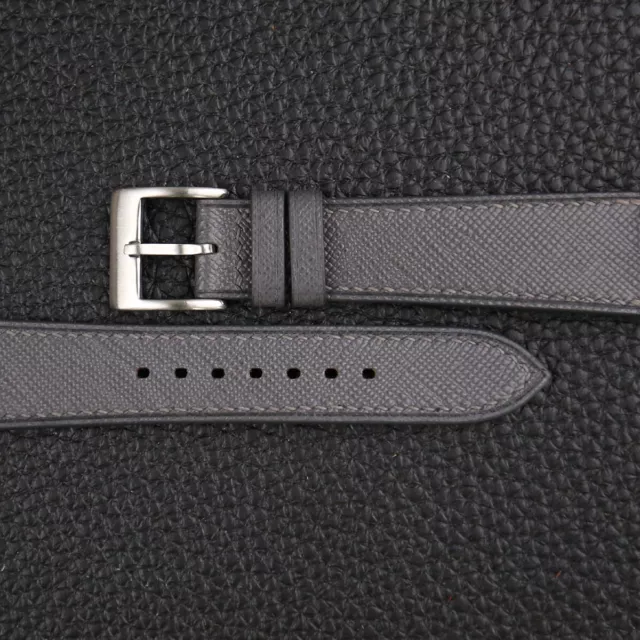 Calfskin Dark Grey Saffiano Leather Watch Strap Band 18mm 20mm 22mm 2