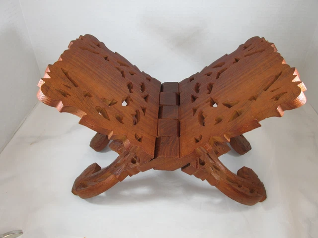 Folding Book Stand Hand Carved Wood Made in India Cookbook Bible Holder