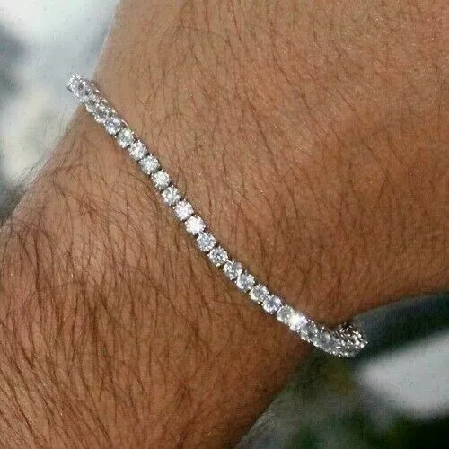 10Ct Round Simulated Diamond Men's Tennis Bracelet 14K White Gold Plated Silver