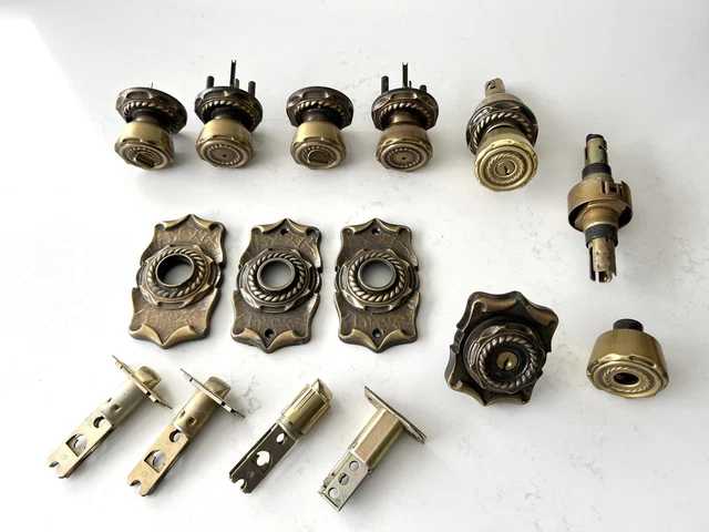 Lot of Vintage Amerock Carriage House Door Knob Parts Antique Brass - PARTS ONLY