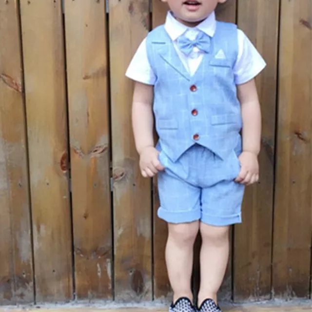 Baby Gentleman Anzug Taufanzug T-Shirt mit Fliege Weste Shorts Hochzeitanzug