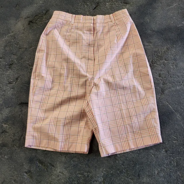 Vintage 70s Shorts Size 12 Made in USA Pink Plaid High Waist Bermuda Waist 24
