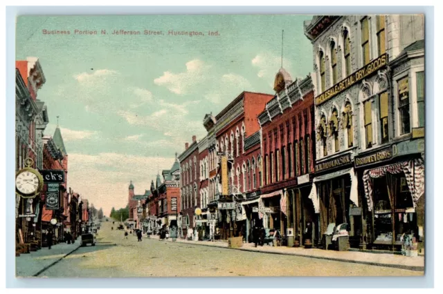 c1910's Business Portion N. Jefferson Street Huntington Indiana IN Postcard