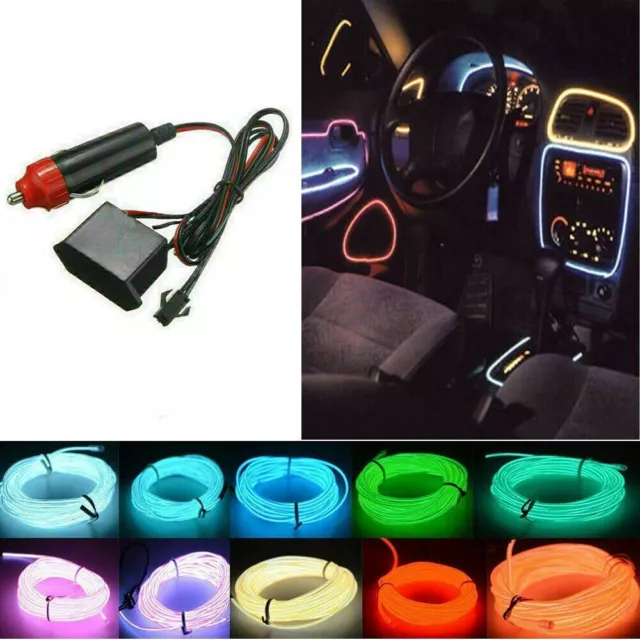 Car Party Neon LED Light Glow EL Wire String Strip Rope Tube Decor + Controller