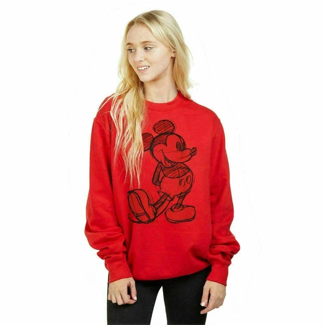 OFFICIAL DISNEY LADIES Mickey Mouse Sketch Sweatshirt Red S XL £19.99
