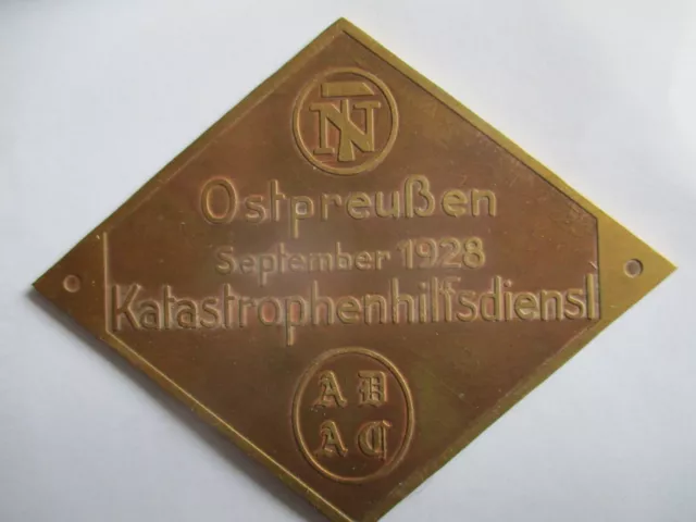 Ostpreußen Plakette ADAC 1928 Katastrophenhilfsdienst Schild Typenschild Messing