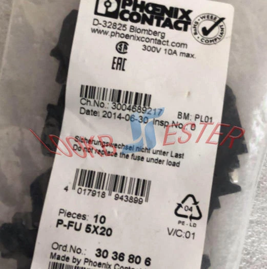 New 10PCS Phoenix Contact P-FU 5X20 3036806 Fuse plug