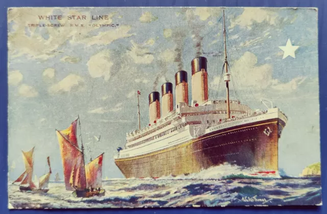 Postcard White Star Line Cruise Ship R.M.S. Olympic 1929 Southampton Paquebot