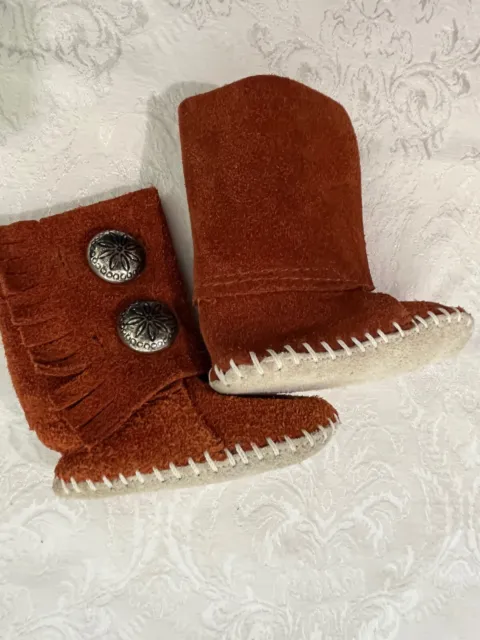 Vintage Taos Moccasin Booties Baby Size 10 Fringe Boots Conchos Southwest EXC
