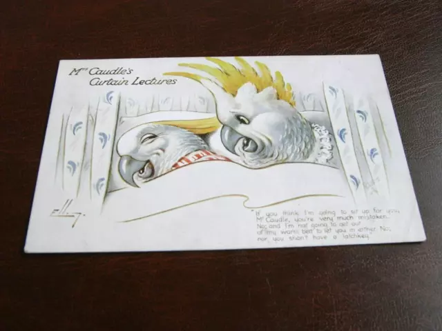 ORIGINAL  ELLAM SIGNED TUCK POSTCARD - COCKATIEL BIRDS, No. 8684.