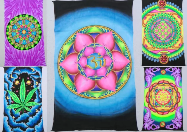 120 x 190 cm UV Tuch Airbrush Mandala Wandbehang Bild Blume Om Ganja Hanf Blatt