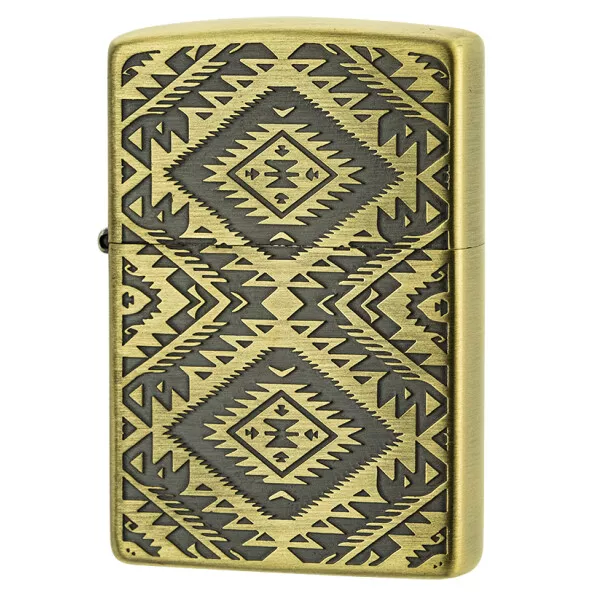 Zippo oil Lighter Native Brass Double-sided carved pattern P1BS 1201S734