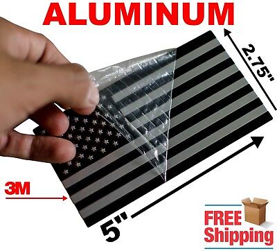 3D ALUMINUM American Flag Sticker Decal Emblem 3M HUGE 5" x 2.75" (Black/Silver)