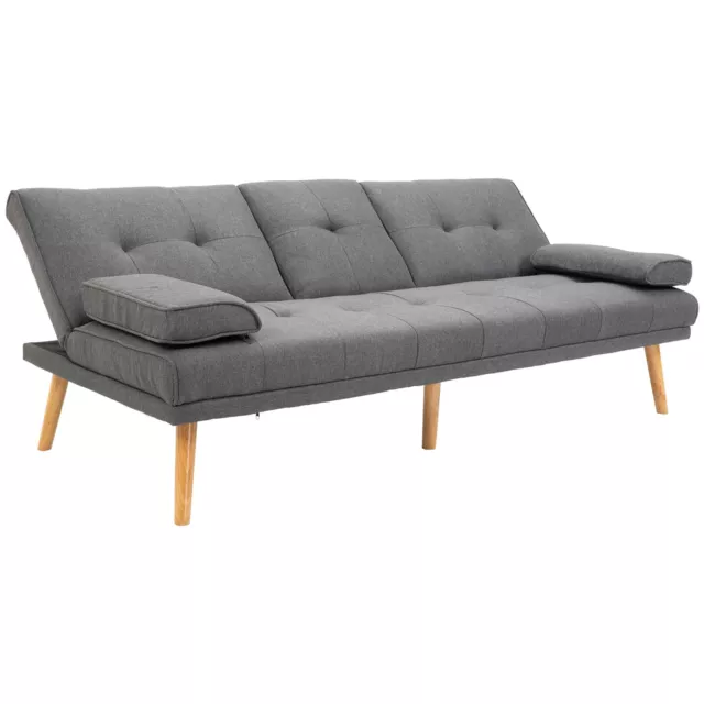 HOMCOM Schlafsofa 3-Sitzer-Sofa Bettsofa mit Klappbarem Tisch, Leinenoptik 2