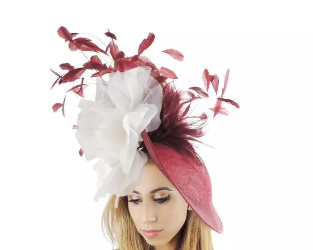 Burgundy Wine Ivory Ladies Ascot Fascinator Headband Womens Kentucky Derby Hats