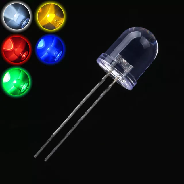 Clear Ultra Bright LEDs 10mm White Yellow Red Green Blue Light Emitting Diodes