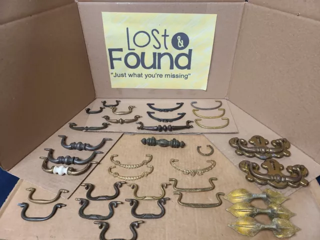 Vintage Antique Brass Cabinet Dresser Drawer Bail Pulls Handles Lot (33)