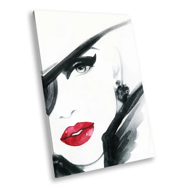 Portrait Photo Canvas Picture Print Wall Art Black White Red Retro Woman