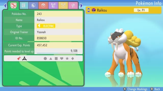 Shiny RAIKOU 6IV / Pokemon Brilliant Diamond and Shining Pearl 