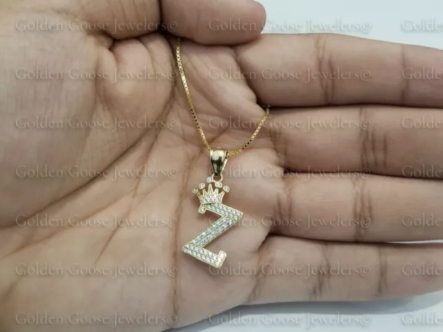 10K Sale Yellow Gold Crown Initial Alphabet Letter Z Pendant Charm King CZ Chain