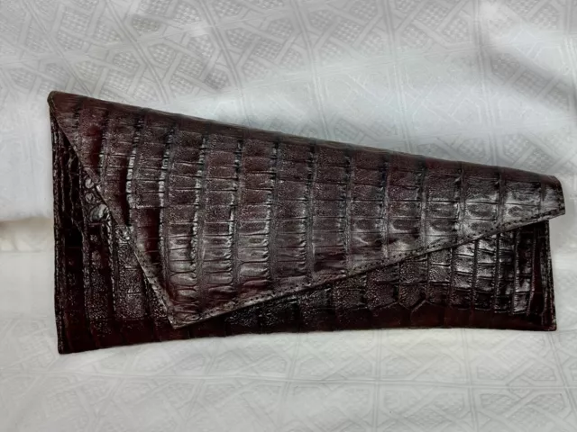 Paola Dangond Genuine Alligator/ Crocodile Trapezoid Clutch. NWOT.  Chocolate.  