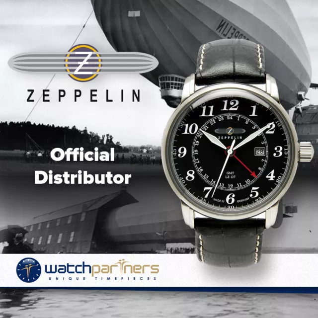 ZEPPELIN LZ127 Swiss quartz GMT watch GMT Dual time Black dial 5ATM 42mm 7642-2