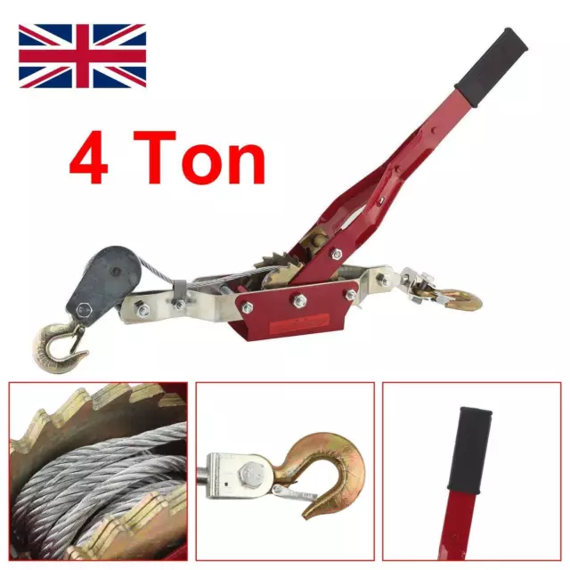 4 Ton 2 Hook Cable Puller Manual Hand Winch Turfer For Caravan Boat Trailer Red