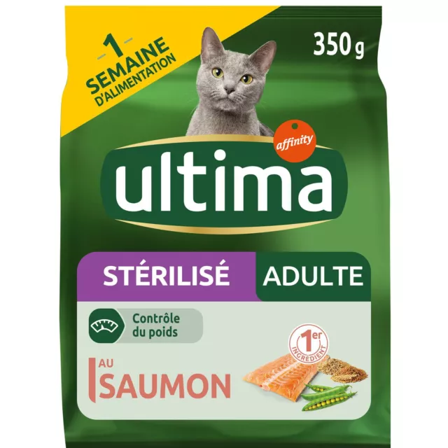 LOT DE 2 - ULTIMA - Croquettes pour chat Adulte Stérilisé au Saumon - sac de 350