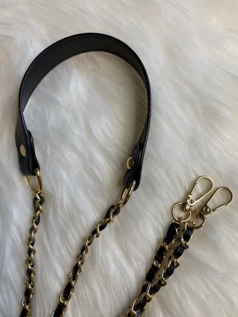 Bag Chain Strap Replacement Crossbody Handbag Purse DIY 49” Gold Black Leather