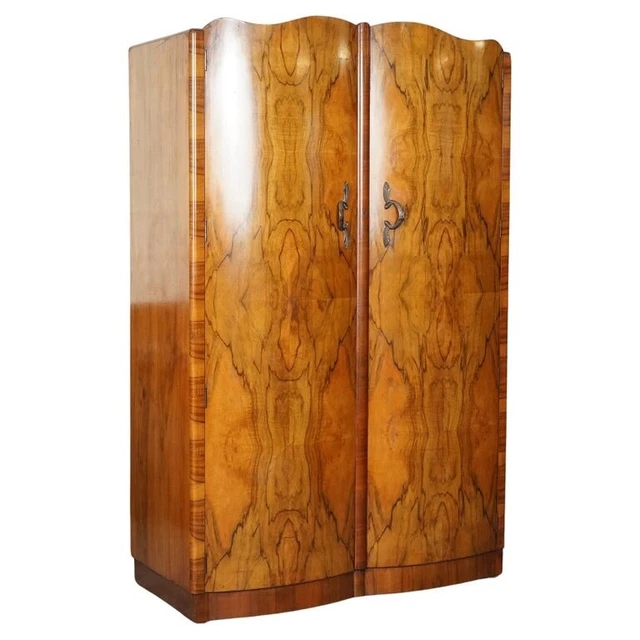1920's LARGE ART DECO BURR WALNUT DOUBLE WARDROBE J1