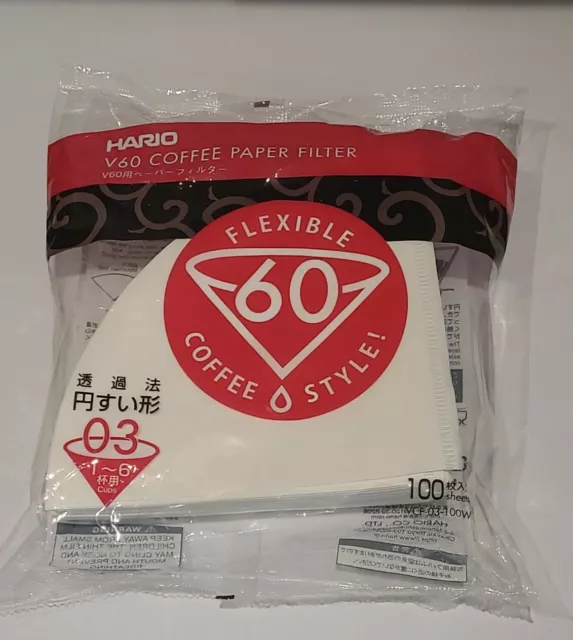 Hario V60 VCF-03-100W Coffee Dripper Filter Papers White Size 03 1-6 cups