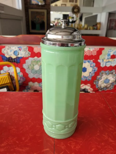 Vintage Style Depression Style Jadeite Green Counter Straw Holder Vase W/Lid
